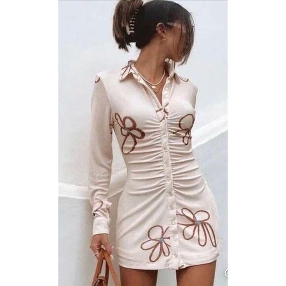 With Jean Andy Dress Chalk Flowers Womens Small Long Sleeve Button Front - Picture 1 of 12